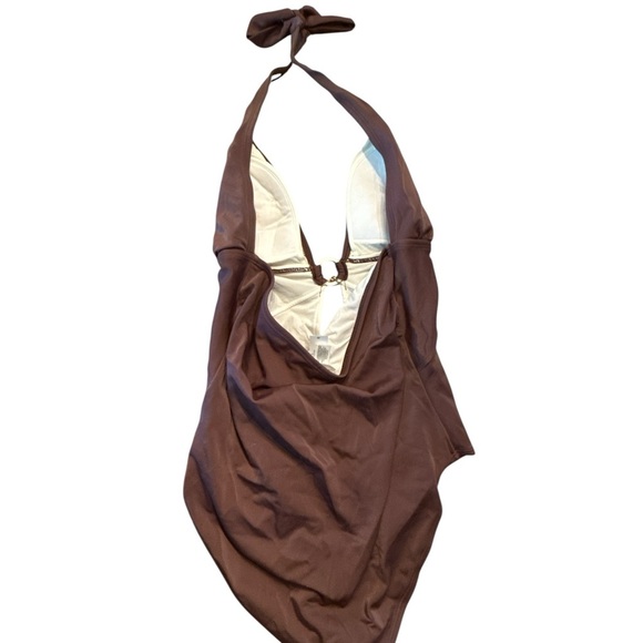 Chic Brown Halter One-Piece Swimsuit - Picture 4 of 5